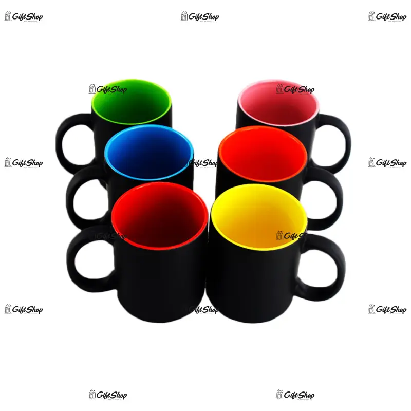.interior albastru inchis, cana neagra termosensibila, din ceramica, personalizata